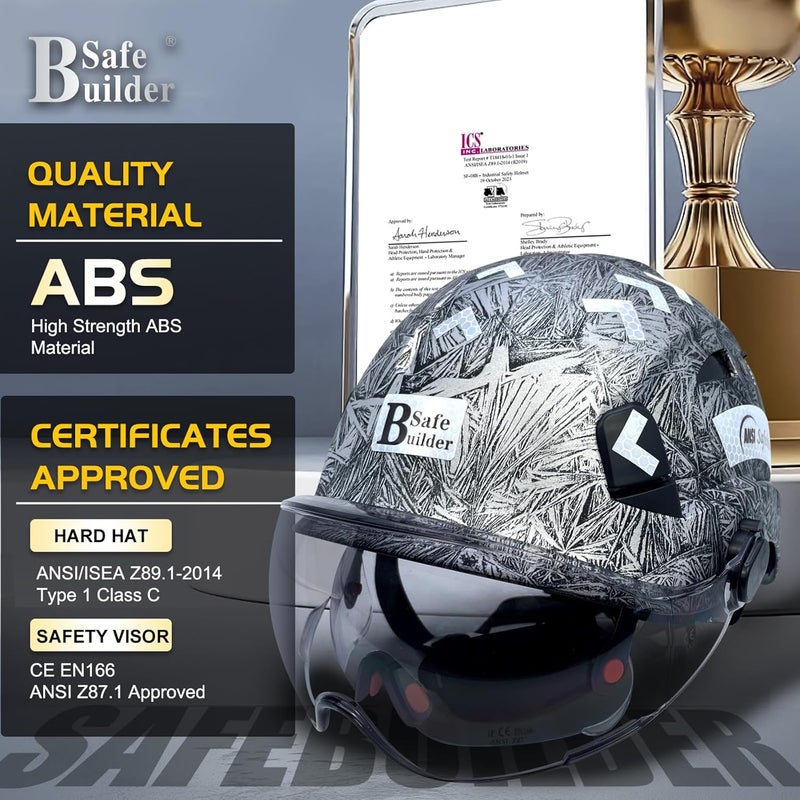 SAFEBUILDER Industrial Safety Helmet with Visor ABS Hard Hat with Visor Adjustable Ventilation Hardhats Construction Head Protection ANSI Z89.1 - Image 3